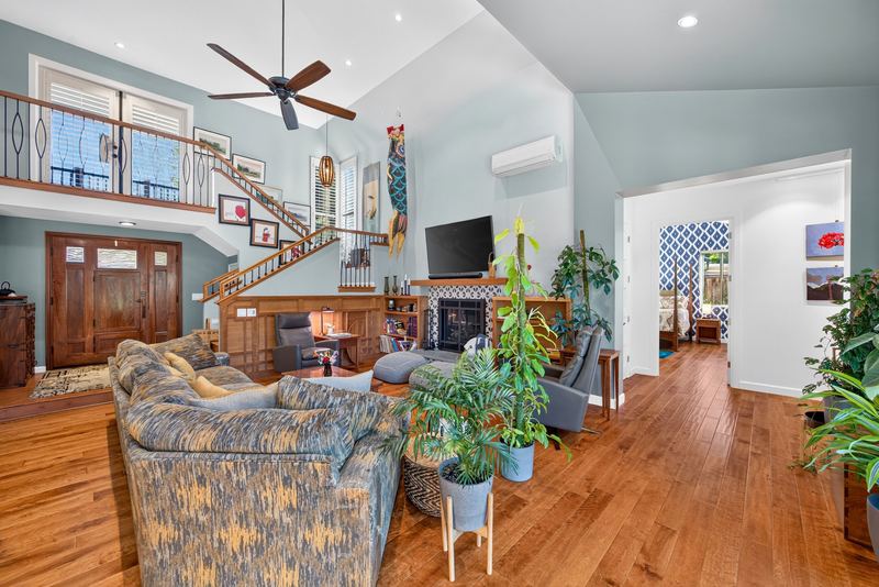 Living room looking toward the entry and staircase