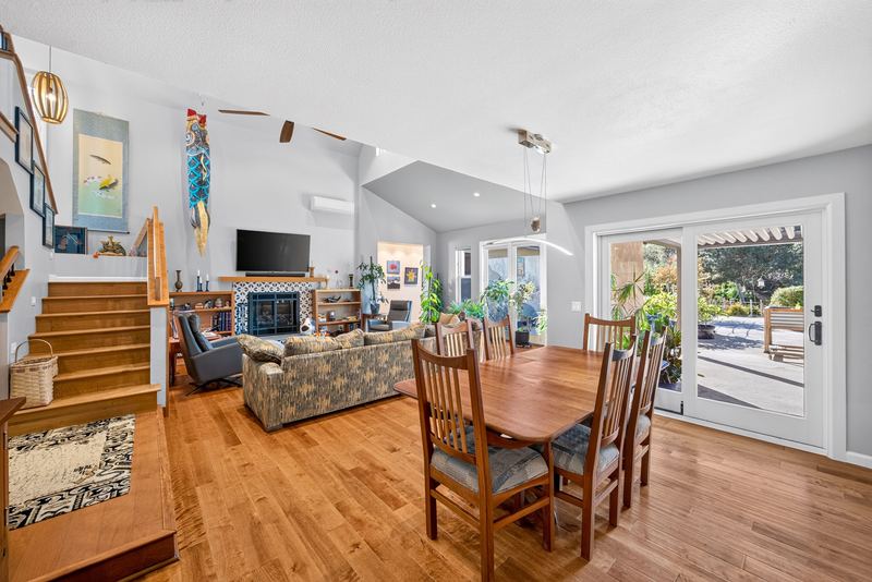 Dining area with garden doors to the yard