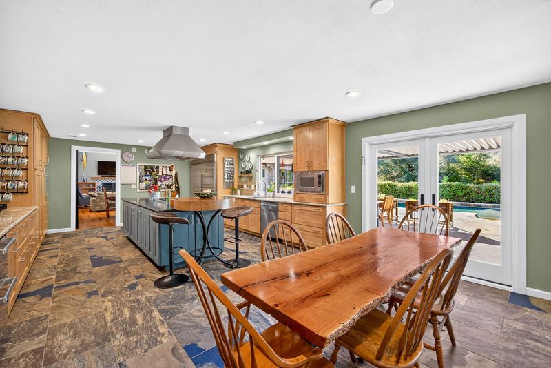 Kitchen and casual dining with garden doors